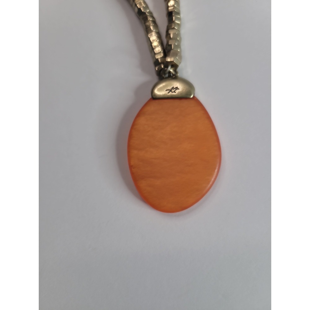 Kenneth Cole Orange Oval Pendant Necklace Silver Tone Multi Strand - Picture 12 of 14